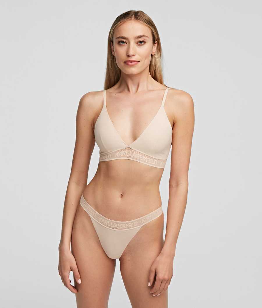 Beige Women's Karl Lagerfeld Ultra-light Karl Logo Triangle Bra Underwear | TH407DYIS