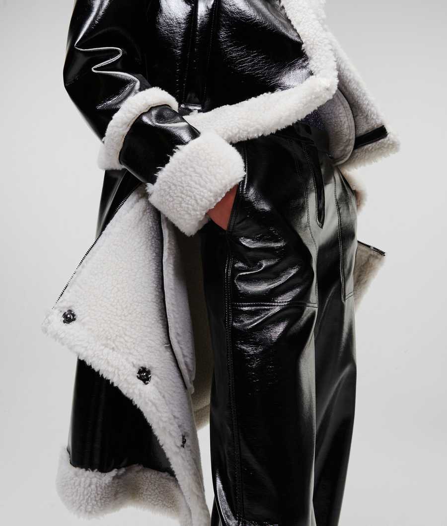 Black / Cream Women's Karl Lagerfeld Faux-shearling Transformer Coats | TH768MEJV