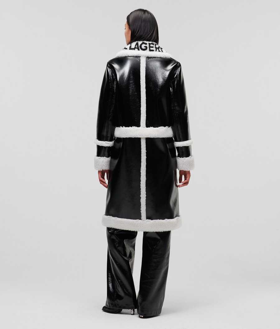 Black / Cream Women's Karl Lagerfeld Faux-shearling Transformer Coats | TH768MEJV