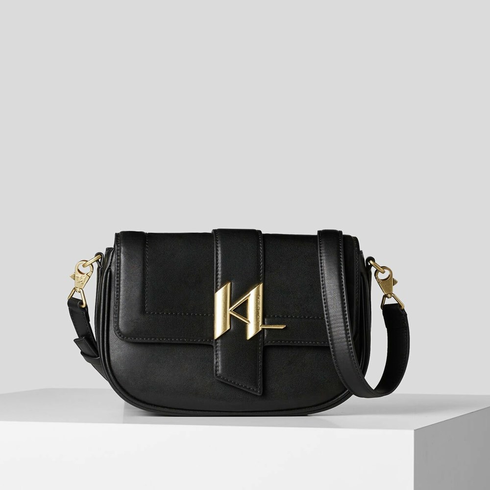 Black / Gold Women\'s Karl Lagerfeld K/Saddle Baguette Bag | TH206XFWR