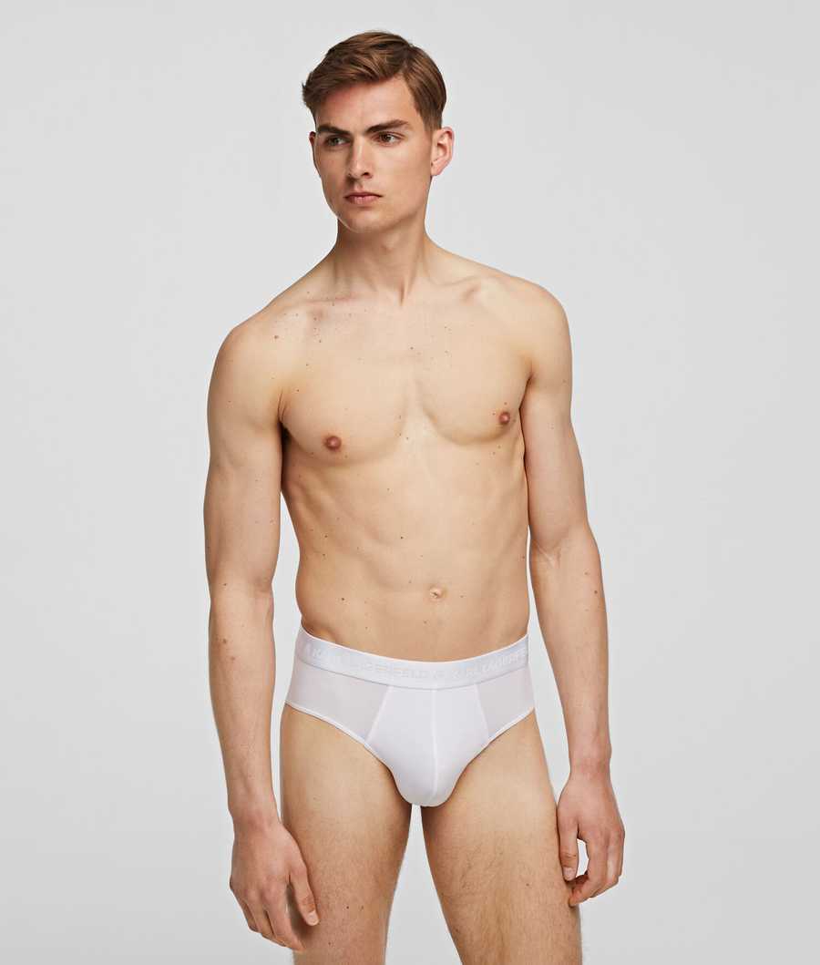 Black / Khaki / White Men's Karl Lagerfeld Premium Karl Logo Brief – 3 Pack Underwear | TH379EICF