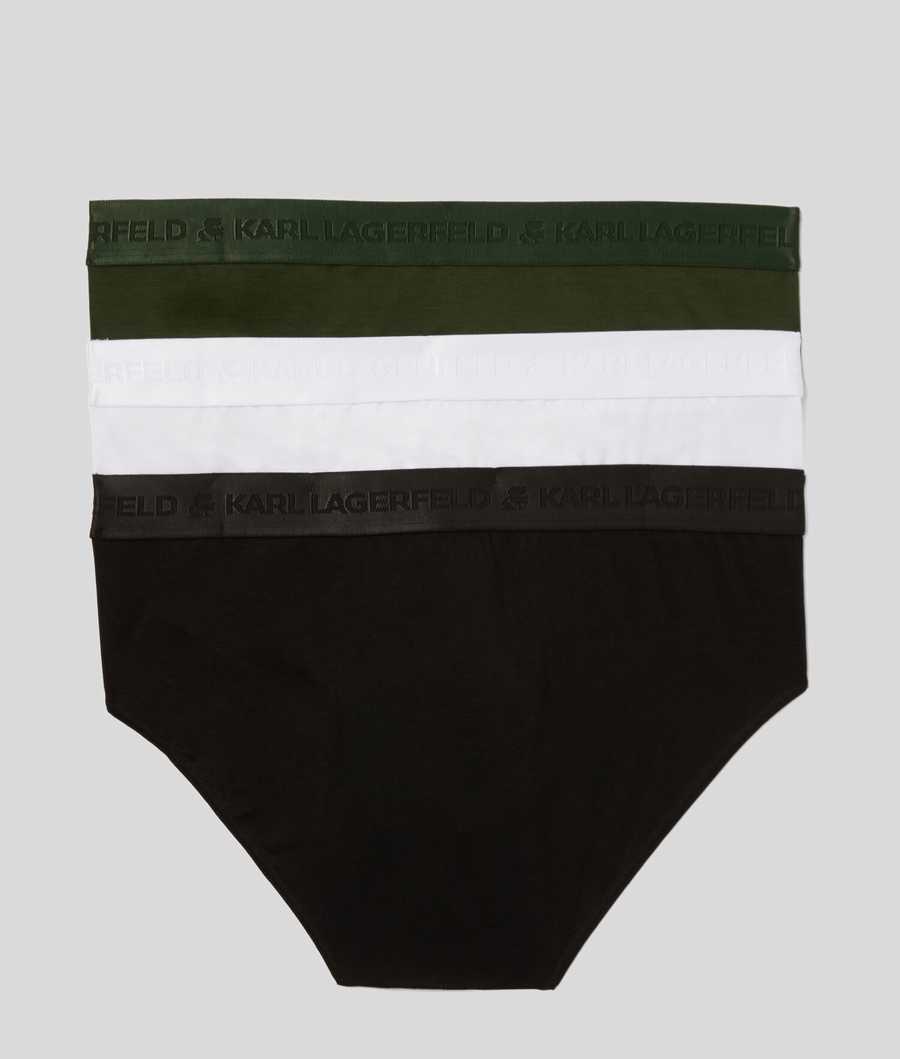 Black / Khaki / White Men's Karl Lagerfeld Premium Karl Logo Brief – 3 Pack Underwear | TH379EICF