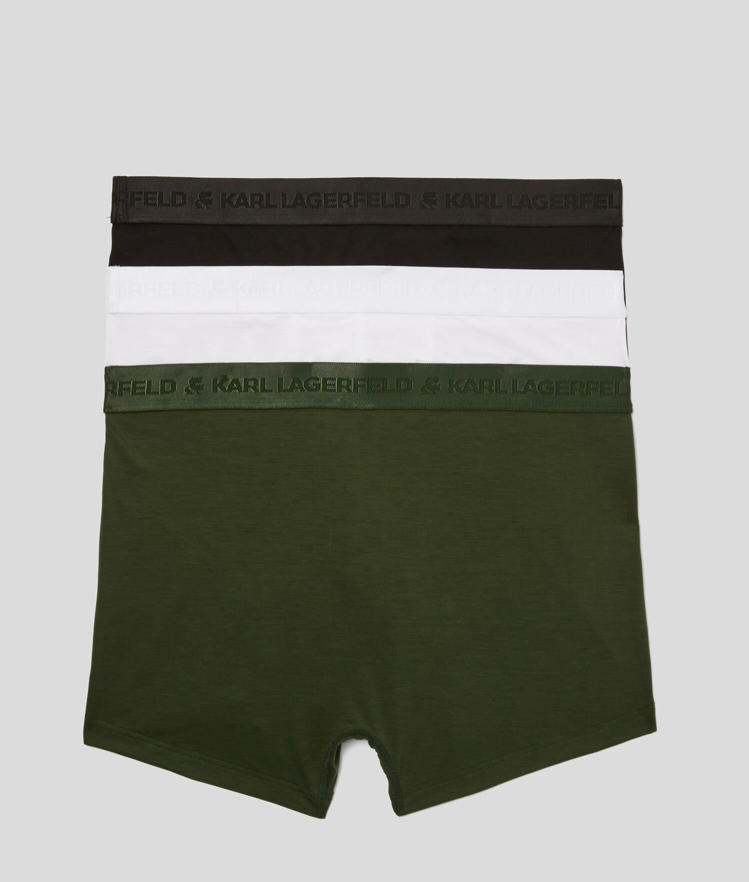 Black / Khaki / White Men's Karl Lagerfeld Premium Karl Logo Trunks – 3 Pack Underwear | TH931HGAO