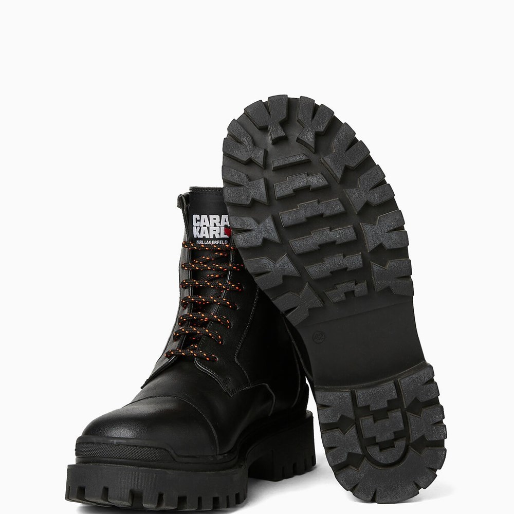 Black Men's Karl Lagerfeld Cara Loves Karl Lace-up Biker Boots Boots | TH690EWBQ