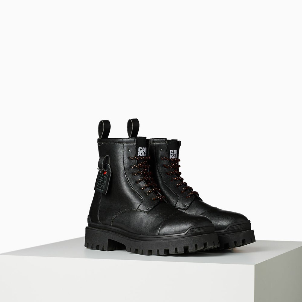 Black Men\'s Karl Lagerfeld Cara Loves Karl Lace-up Biker Boots Boots | TH690EWBQ