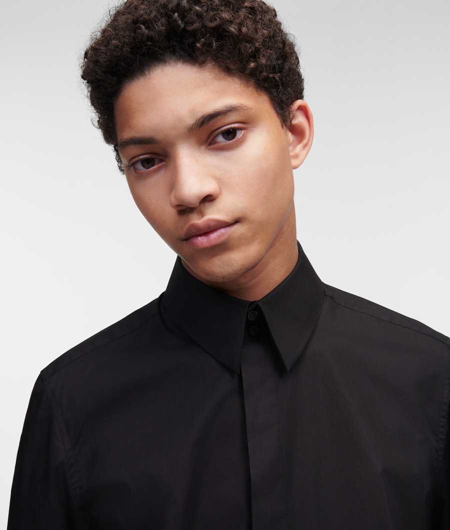 Black Men's Karl Lagerfeld Classic Karl Poplin Shirts | TH359BVME