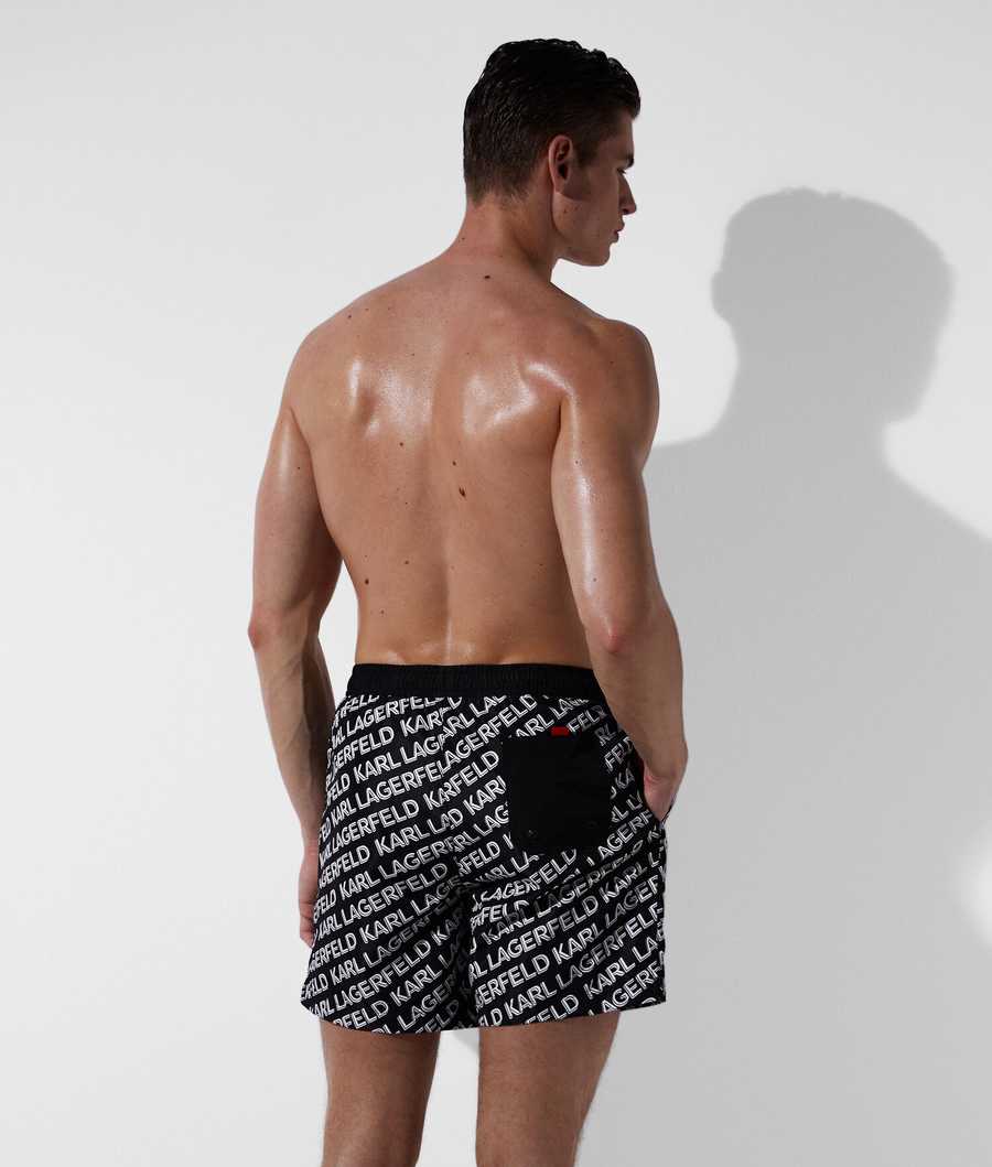 Black Men's Karl Lagerfeld Diagonal Karl Logo Board Shorts Beachwear | TH942DNYB