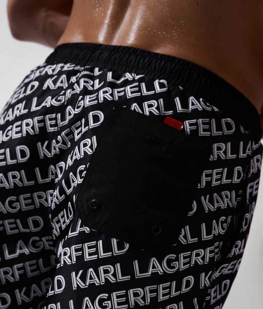 Black Men's Karl Lagerfeld Diagonal Karl Logo Board Shorts Beachwear | TH942DNYB