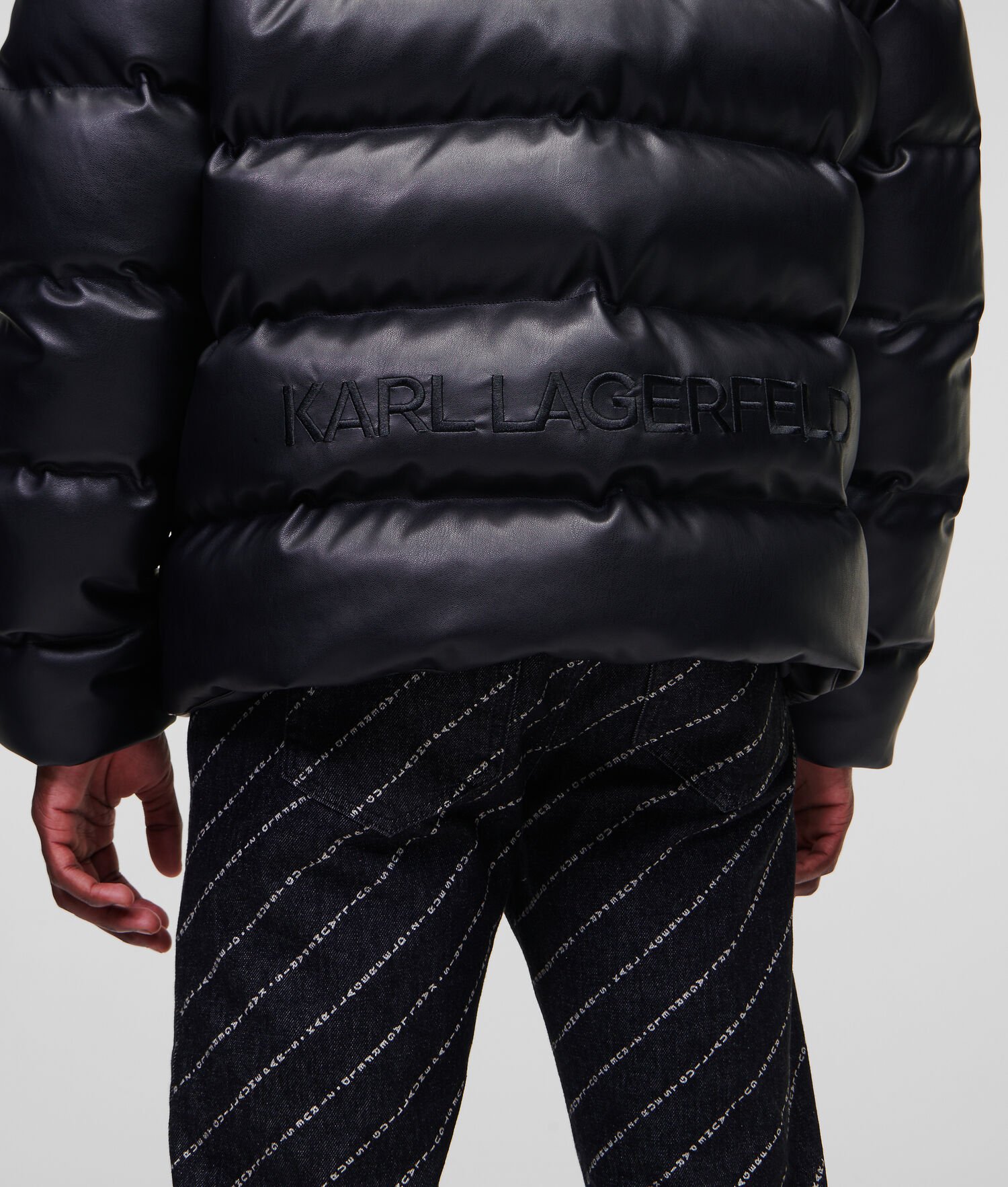 Black Men's Karl Lagerfeld Faux-leather Down Jackets | TH279ZVAY