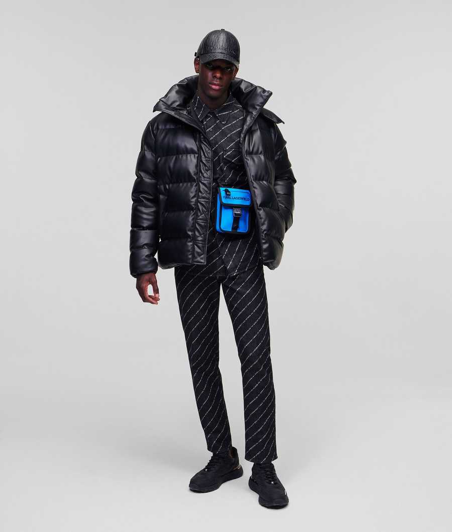 Black Men's Karl Lagerfeld Faux-leather Down Jackets | TH279ZVAY