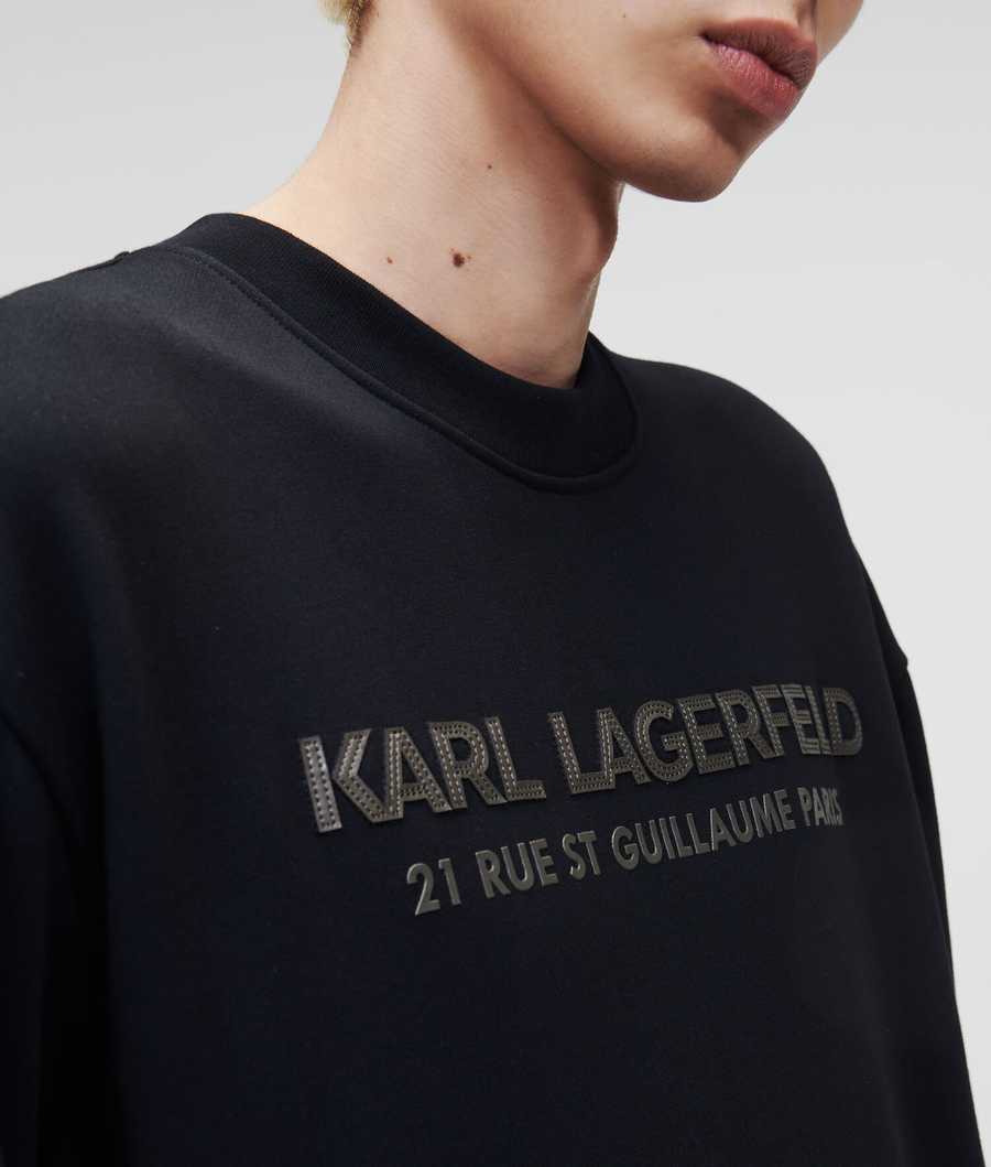 Black Men's Karl Lagerfeld Faux-leather Karl Logo Sweatshirts | TH504TSLZ