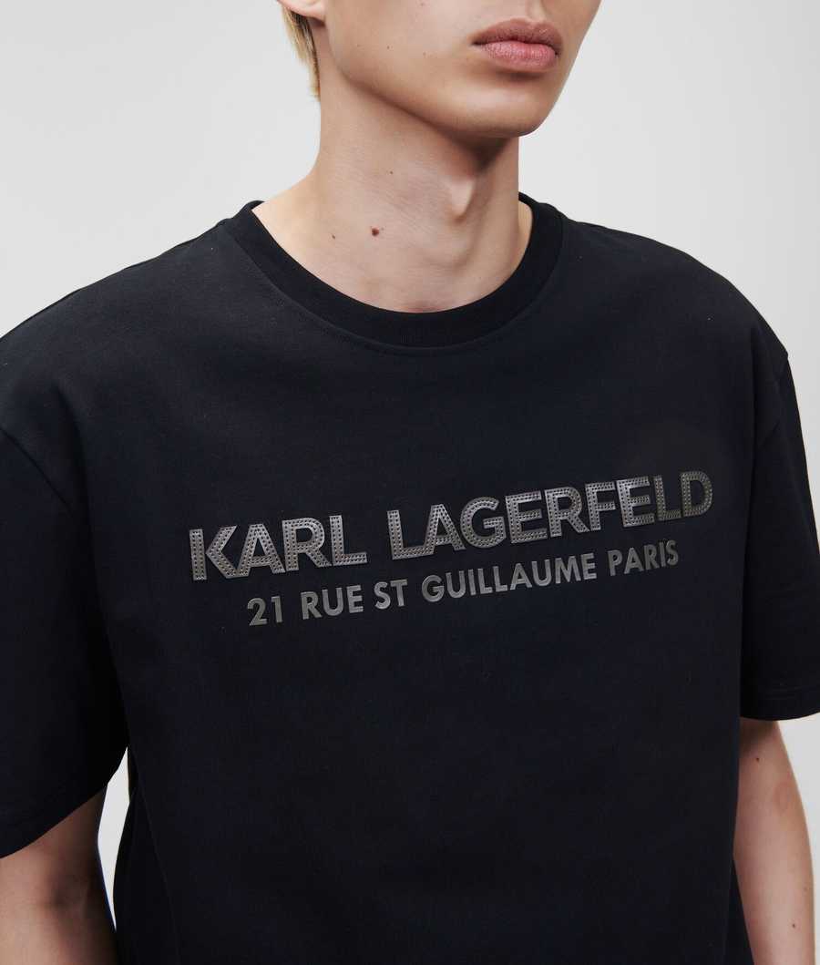 Black Men's Karl Lagerfeld Faux-leather Karl Logo T-Shirts | TH540ZQSX