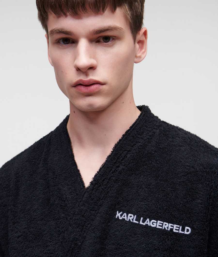 Black Men's Karl Lagerfeld Ikonik 2.0 Bathrobe Loungewear | TH517CJWP