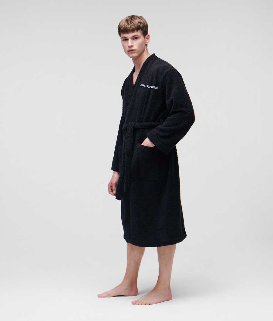 Black Men's Karl Lagerfeld Ikonik 2.0 Bathrobe Loungewear | TH517CJWP