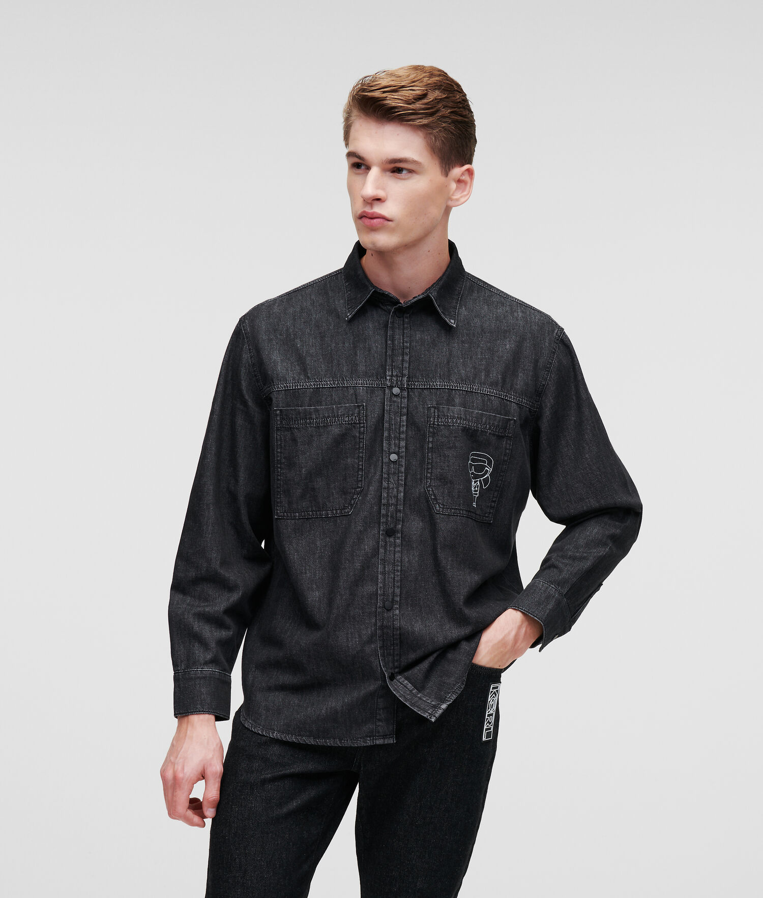 Black Men's Karl Lagerfeld Ikonik 2.0 Denim Shirts | TH046GDNZ