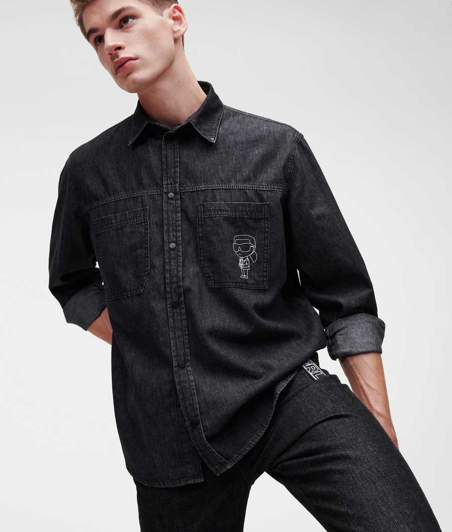 Black Men\'s Karl Lagerfeld Ikonik 2.0 Denim Shirts | TH046GDNZ