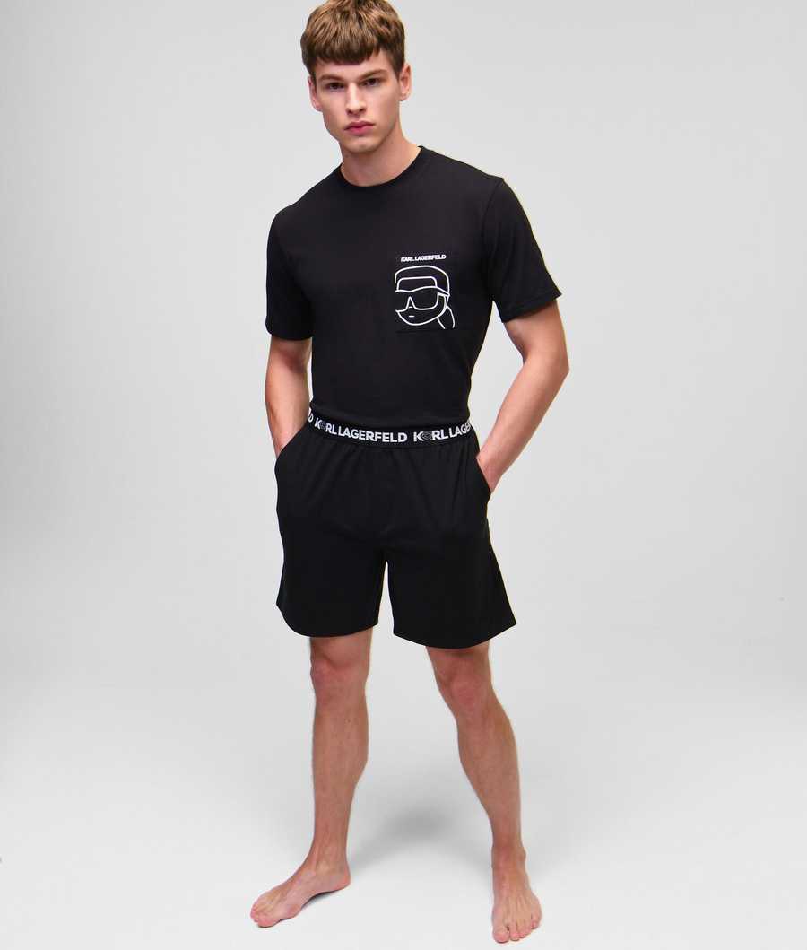 Black Men's Karl Lagerfeld Ikonik 2.0 Shorts And Tee Set Loungewear | TH592VYNJ