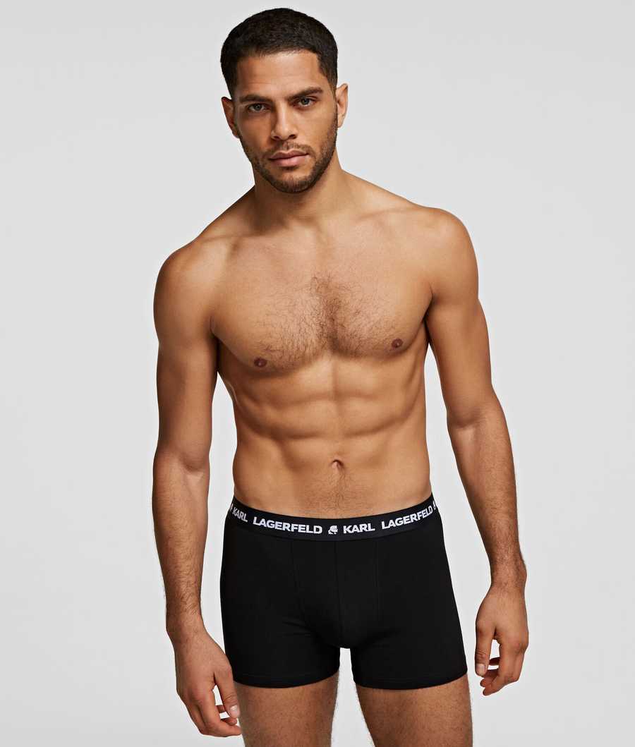 Black Men's Karl Lagerfeld Karl Logo Monochrome Trunks - 3 Pack Underwear | TH615MLPH