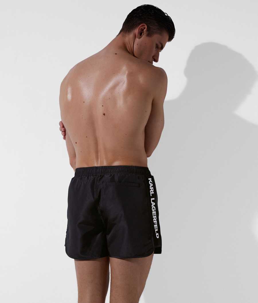 Black Men's Karl Lagerfeld Karl Logo Tape Board Shorts Beachwear | TH304YAGM