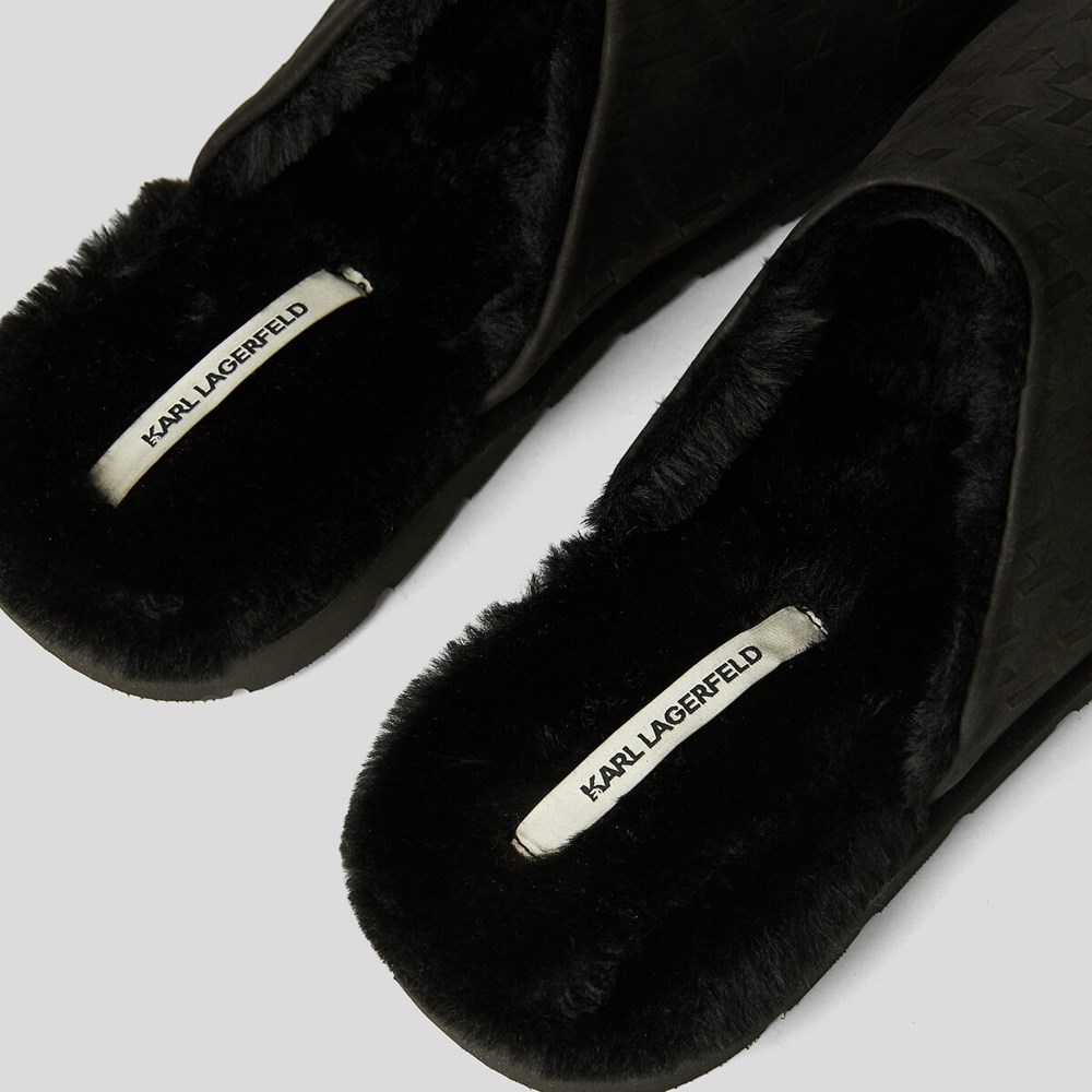 Black Men's Karl Lagerfeld Kl Monogram Salon Slippers Sandals & Flats | TH024HLUF