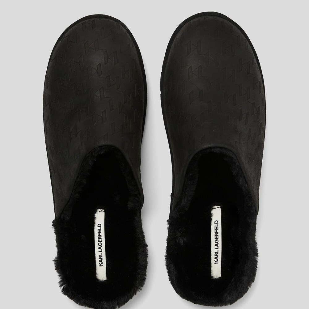 Black Men's Karl Lagerfeld Kl Monogram Salon Slippers Sandals & Flats | TH024HLUF