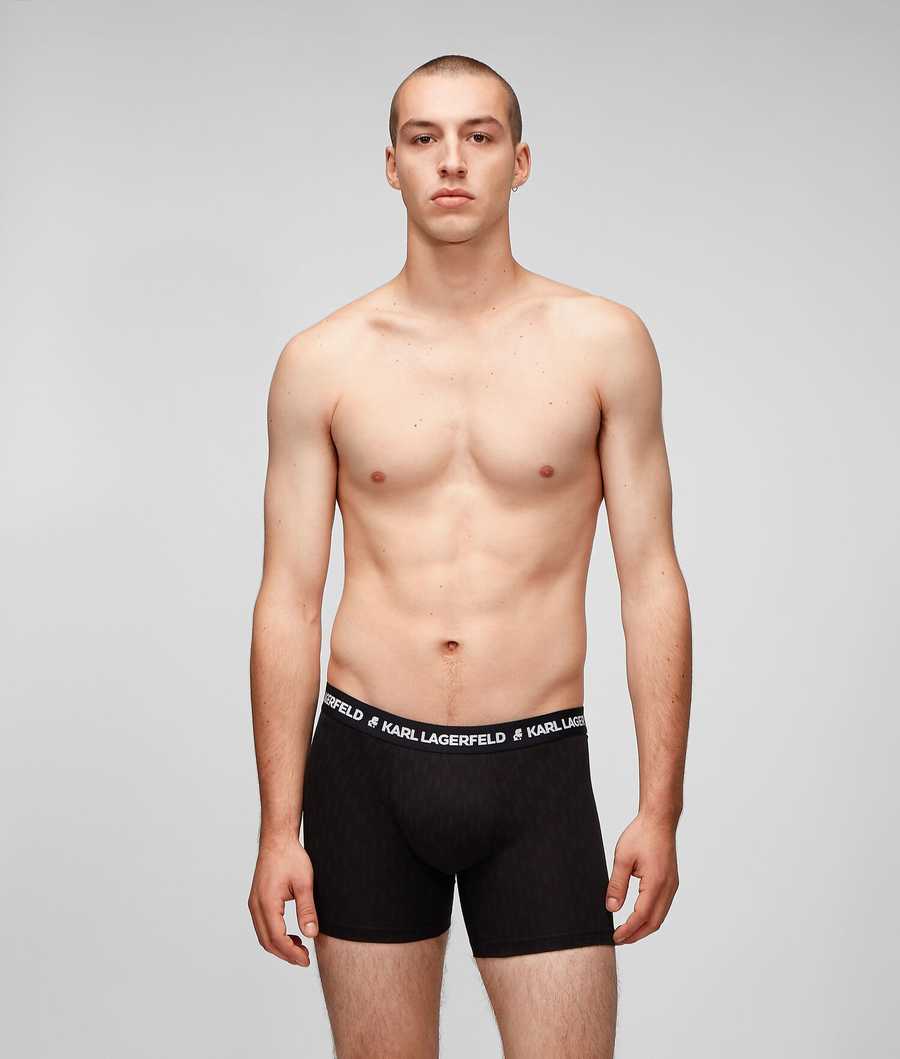 Black Men's Karl Lagerfeld Kl Monogram Trunks – 3 Pack Underwear | TH349RSWC