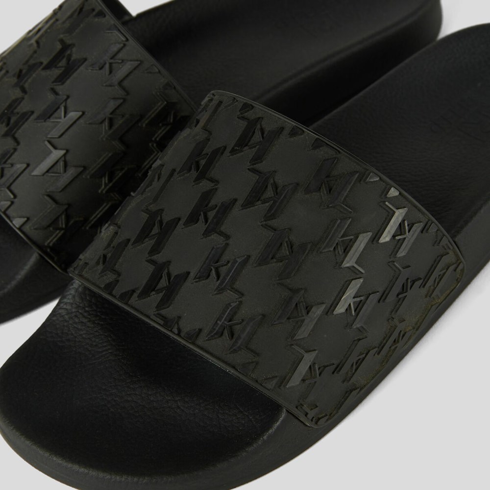 Black Men's Karl Lagerfeld Kondo Monogram Slide Sandals & Flats | TH210PFWU