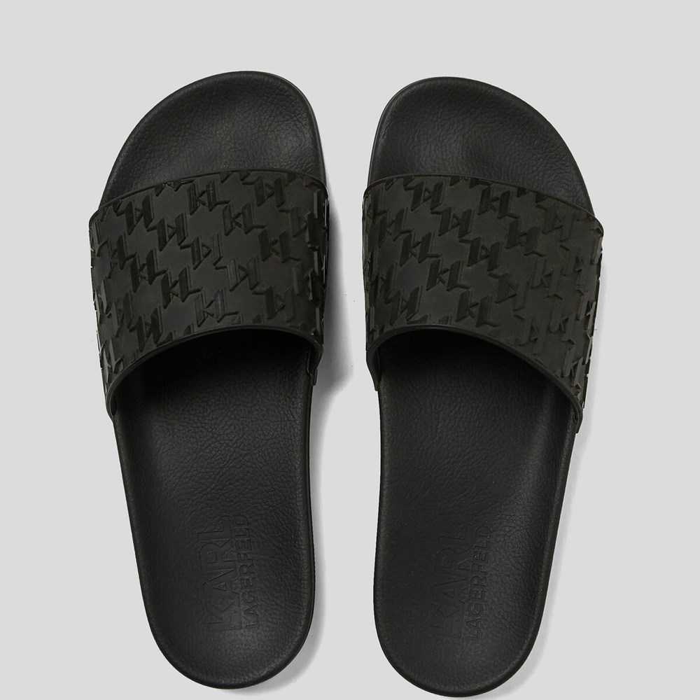 Black Men's Karl Lagerfeld Kondo Monogram Slide Sandals & Flats | TH210PFWU