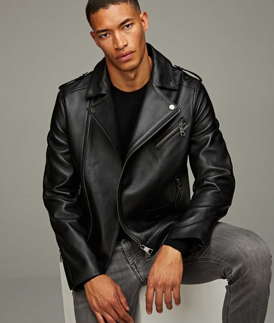 Black Men's Karl Lagerfeld Leather Biker Jacket | TH468OWSG