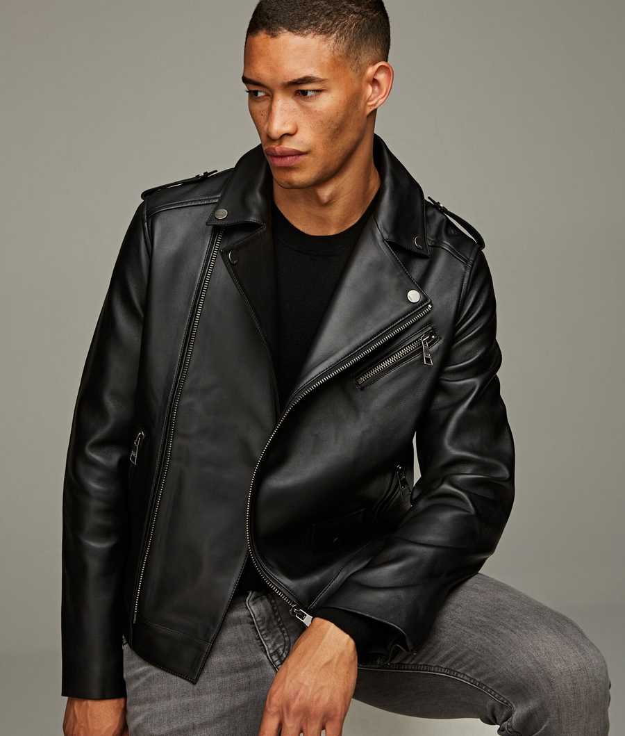 Black Men's Karl Lagerfeld Leather Biker Jacket | TH468OWSG