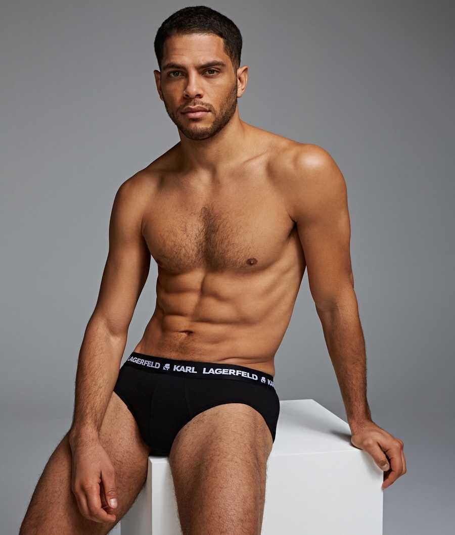 Black Men's Karl Lagerfeld Logo Briefs 3-pack Underwear | TH782NMDH