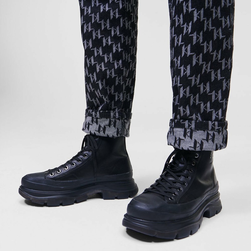 Black Men's Karl Lagerfeld Lunar Maison Lace-up Boots Boots | TH851YGJZ