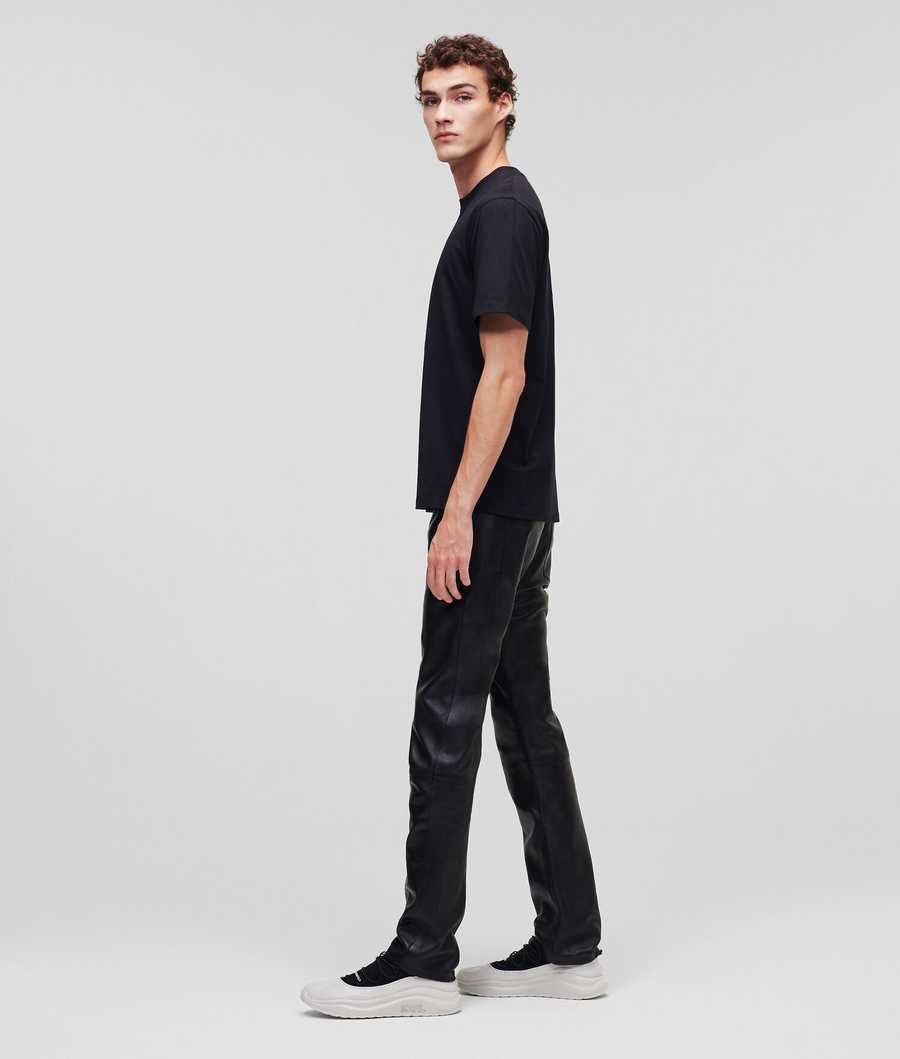 Black Men's Karl Lagerfeld Premium Leather Pants | TH391WSBT