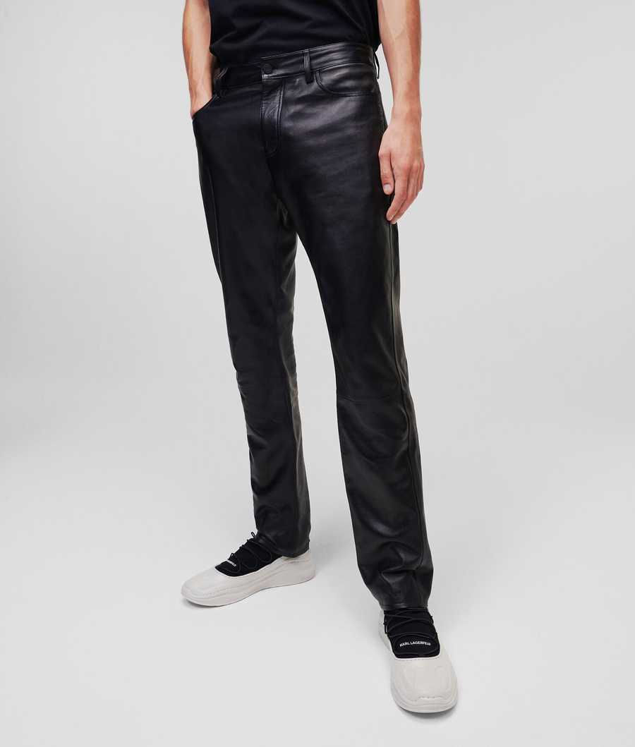 Black Men\'s Karl Lagerfeld Premium Leather Pants | TH391WSBT