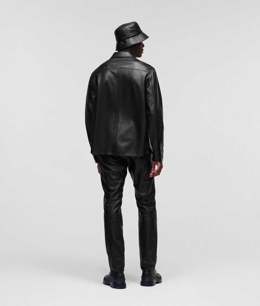 Black Men's Karl Lagerfeld Premium Leather Shirts | TH423HBOE