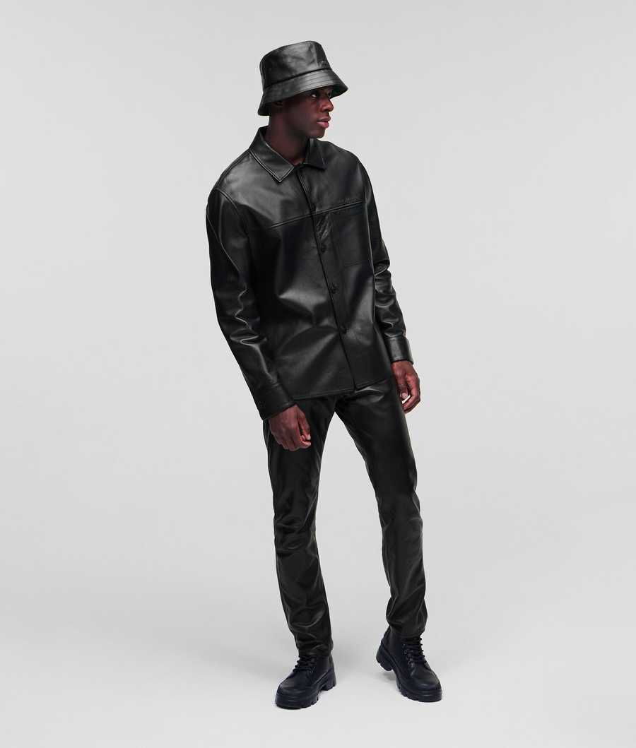 Black Men's Karl Lagerfeld Premium Leather Shirts | TH423HBOE