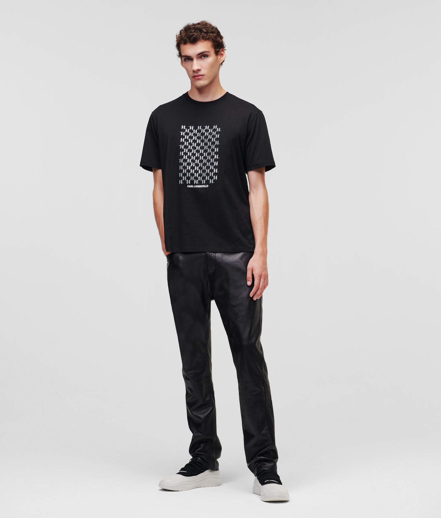 Black Men's Karl Lagerfeld Reflective Karl Monogram T-Shirts | TH097DYQS