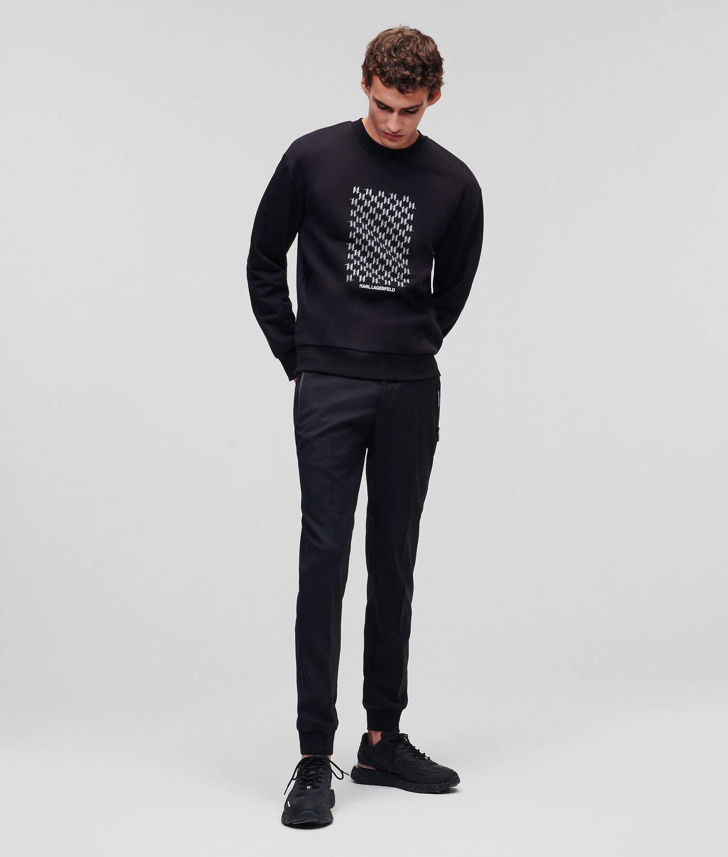 Black Men's Karl Lagerfeld Reflective Karl Monogram Sweatshirts | TH509TUHR