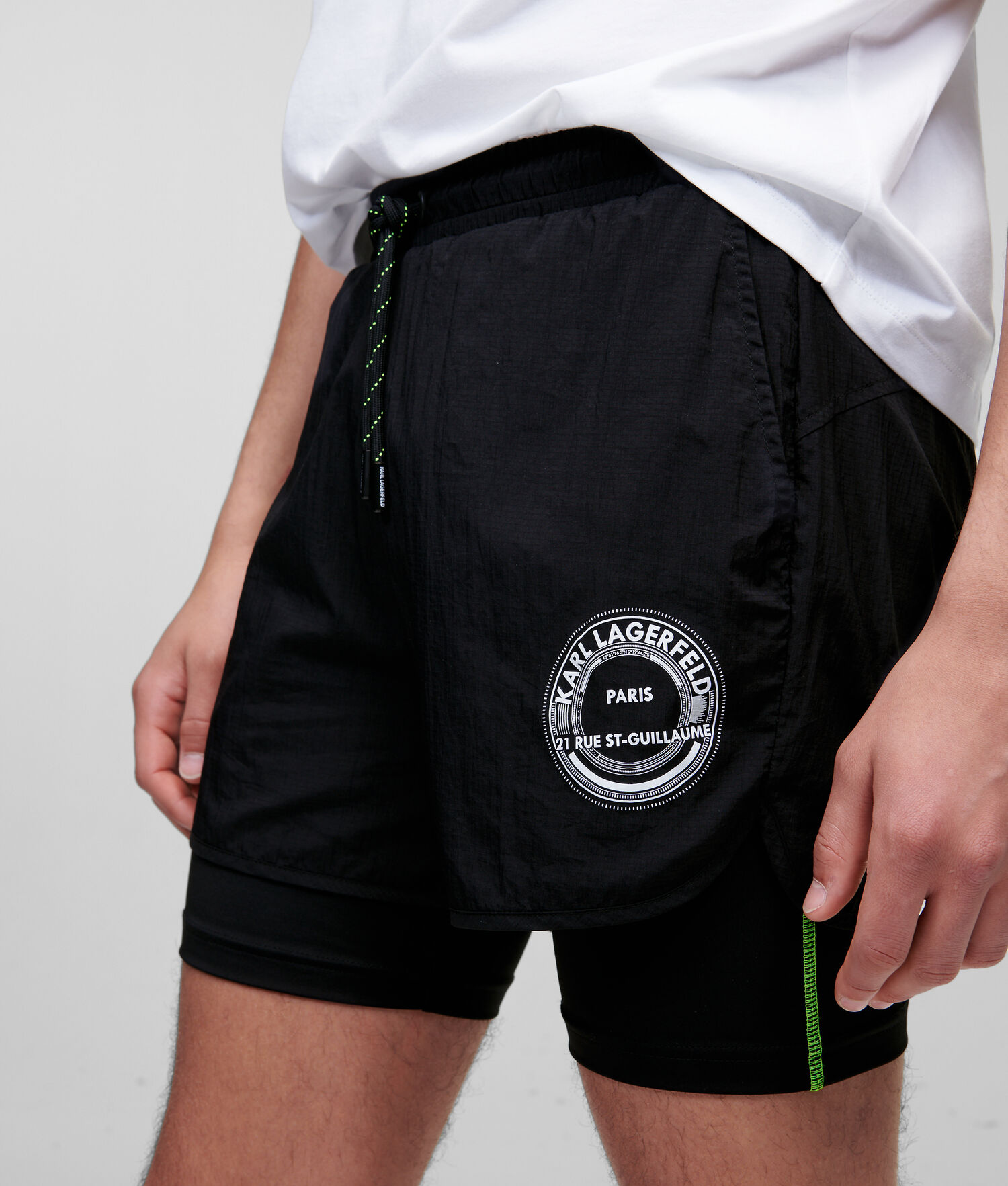 Black Men's Karl Lagerfeld Rue St-guillaume Double Layer Shorts Shorts | TH508FWQL