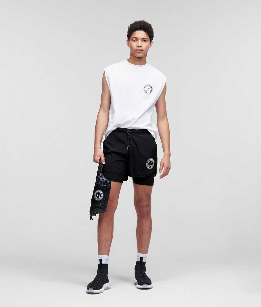 Black Men's Karl Lagerfeld Rue St-guillaume Double Layer Shorts Shorts | TH508FWQL