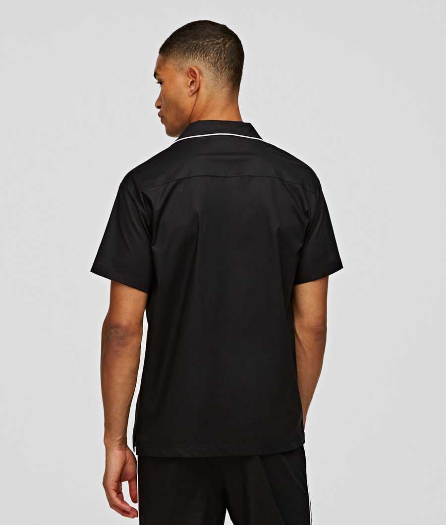 Black Men's Karl Lagerfeld Short-sleeve Piped Pajama Shirt Sleepwear | TH267ARWP