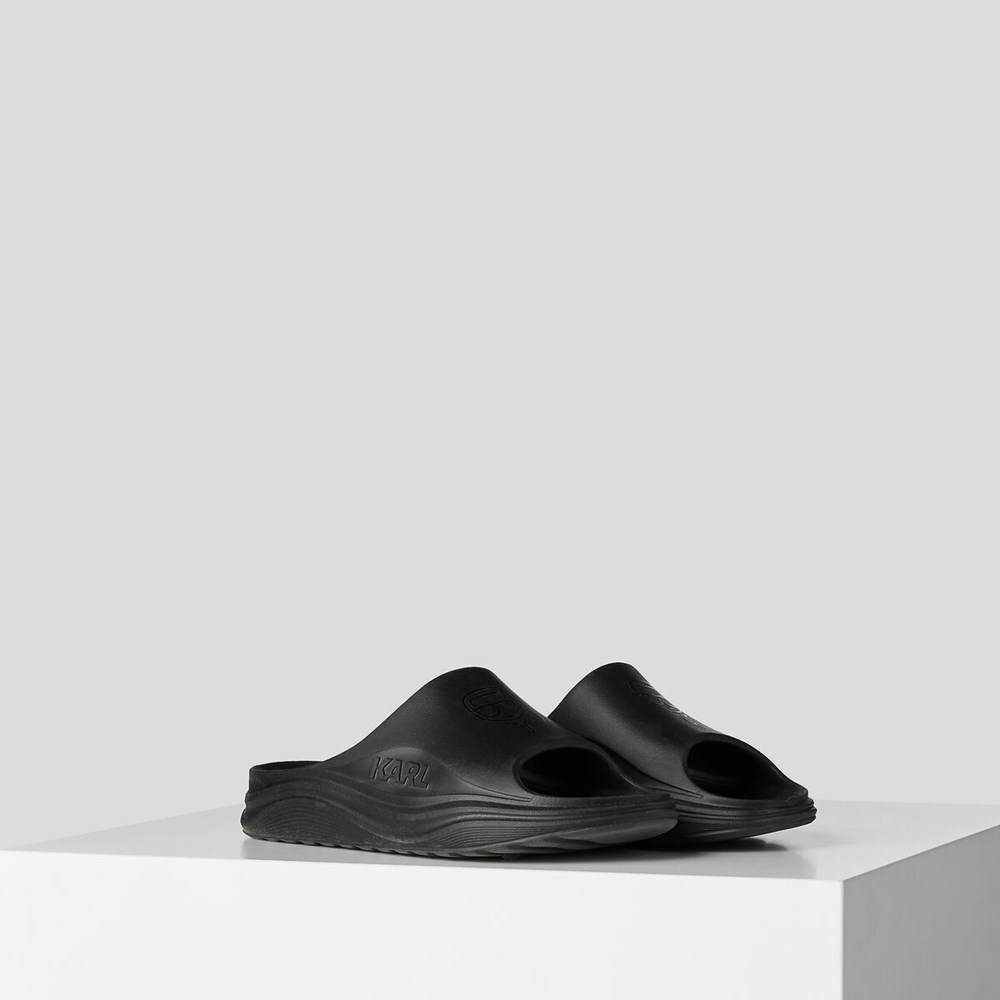 Black Men\'s Karl Lagerfeld Skoona Plexikonic Slides Sandals & Flats | TH937KTRD