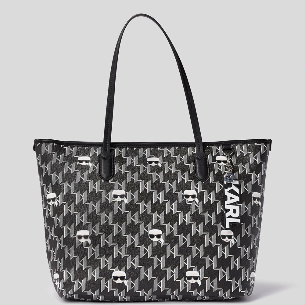 Black / Multicolor Women's Karl Lagerfeld K/Ikonik Monogram All-over-print Tote Bags | TH461YQCI