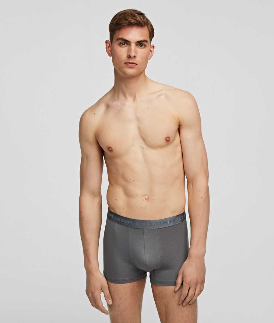 Black / Navy / Grey Men's Karl Lagerfeld Premium Karl Logo Trunks – 3 Pack Underwear | TH596IJMH