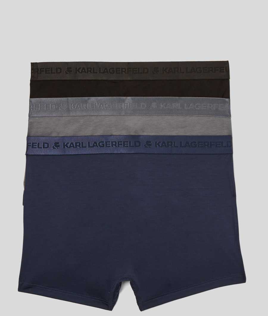 Black / Navy / Grey Men's Karl Lagerfeld Premium Karl Logo Trunks – 3 Pack Underwear | TH596IJMH