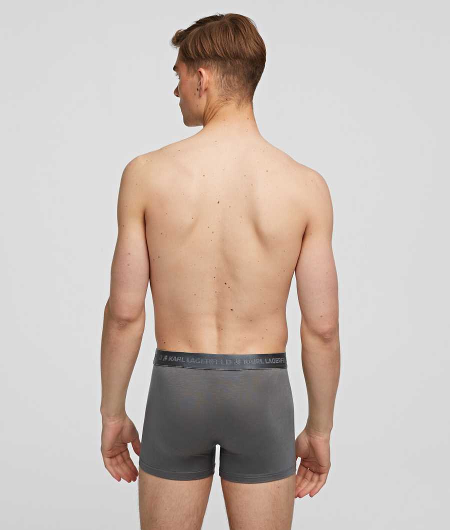 Black / Navy / Grey Men's Karl Lagerfeld Premium Karl Logo Trunks – 3 Pack Underwear | TH596IJMH