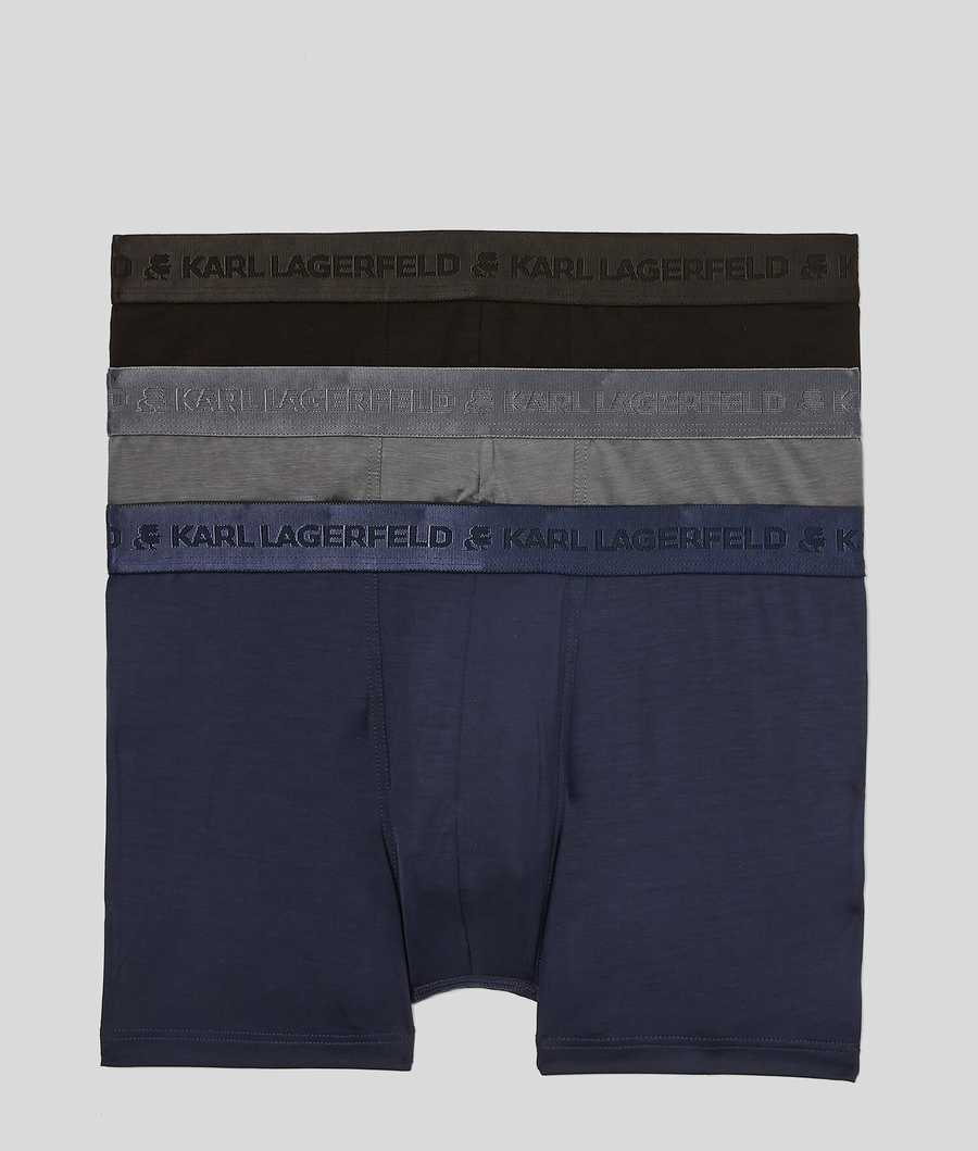 Black / Navy / Grey Men\'s Karl Lagerfeld Premium Karl Logo Trunks – 3 Pack Underwear | TH596IJMH