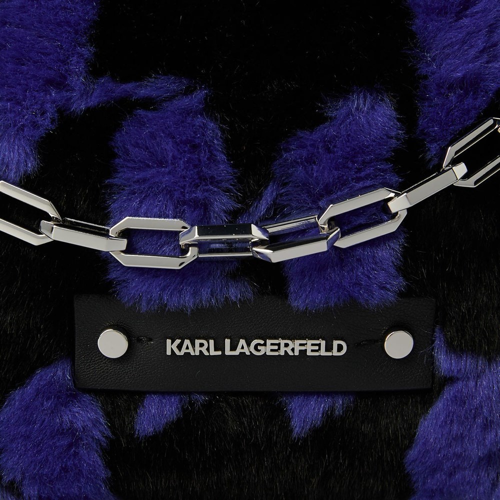 Black / Navy Women's Karl Lagerfeld K/Kushion Monogram Faux-fur Baguette Bag | TH689UNGC