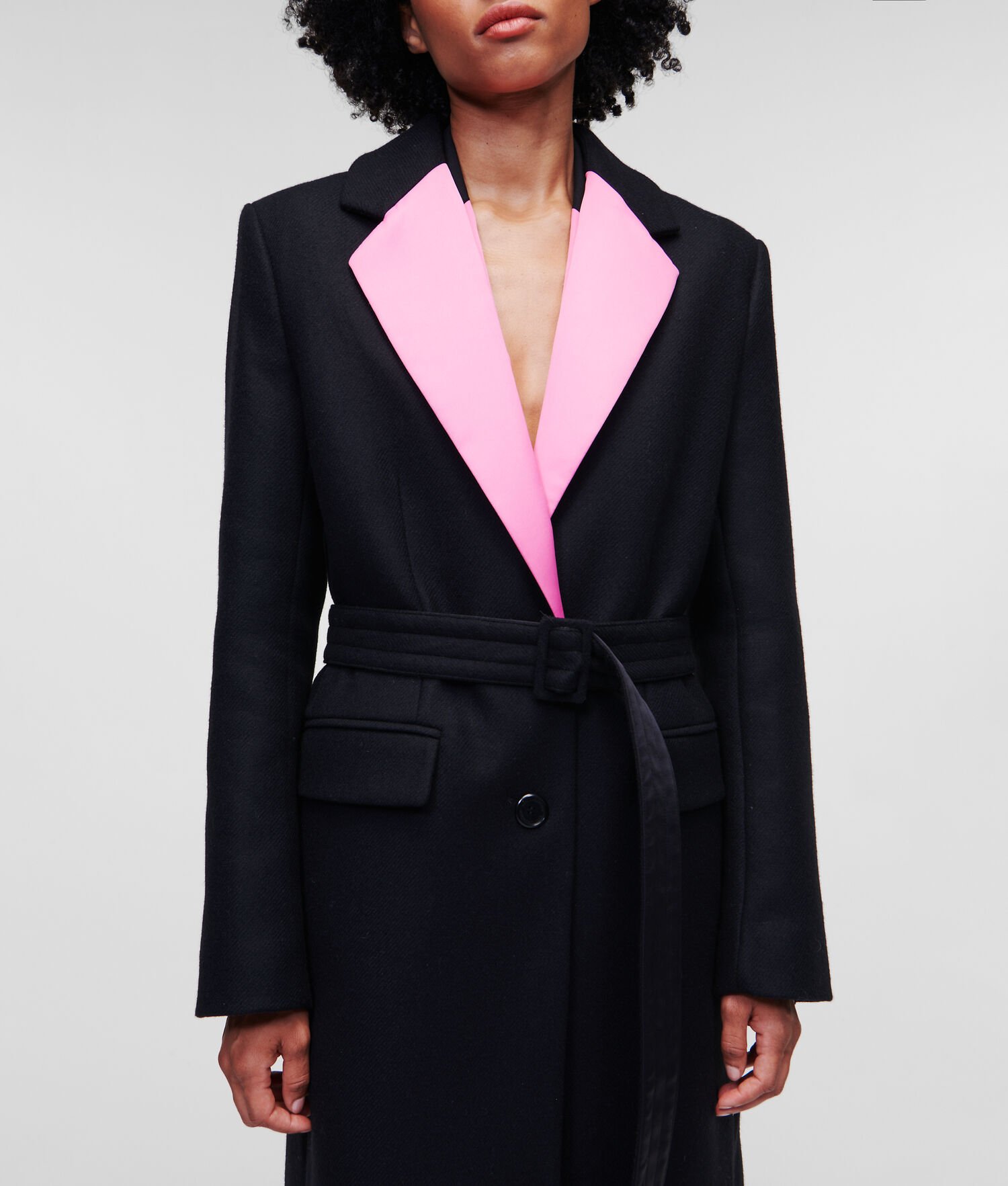 Black / Pink Women's Karl Lagerfeld Colour-pop Lapel Tailored Coats | TH971SIKQ