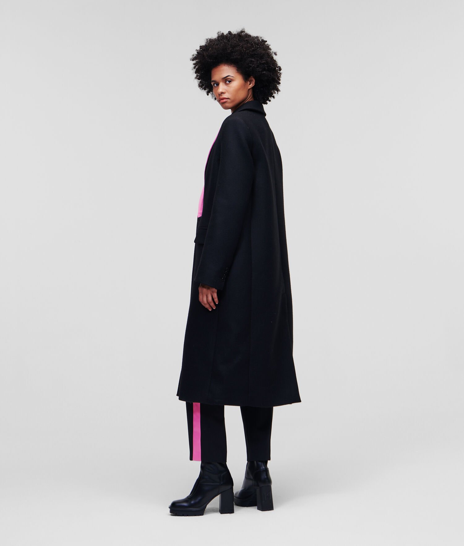 Black / Pink Women's Karl Lagerfeld Colour-pop Lapel Tailored Coats | TH971SIKQ